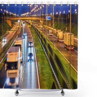 Personality  Trucks On Four Lane Controlled-access Highway In Poland Shower Curtains