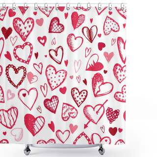 Personality  Seamless Pattern With Valentine Hearts, Sketch Drawing For Your Design Shower Curtains
