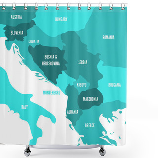 Personality  Political Map Of Balkans - States Of Balkan Peninsula. Four Shades Of Turquoise Blue Vector Illustration Shower Curtains