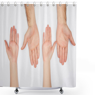 Personality  Top View Of Man And Woman Showing Palms Isolated On White Shower Curtains