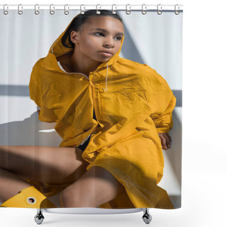 Personality  Gorgeous Young Woman In Raincoat  Shower Curtains