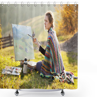 Personality  Young Artist Painting A Landscape Shower Curtains