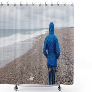Personality  Young Woman Walking On The Beach Shower Curtains