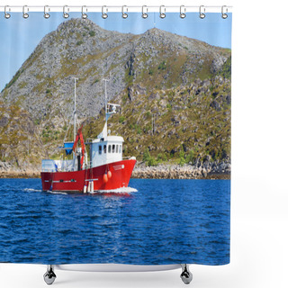 Personality  Fishing Boat In A Fjord Of Northern Norway Shower Curtains
