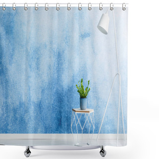 Personality  Empty Wall For Product Placement, Stool With A Plant And White Lamp In Living Room Interior Shower Curtains