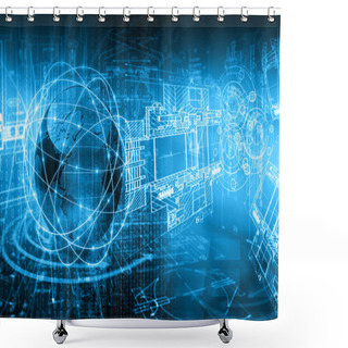 Personality  Best Internet Concept Of Global Business. Globe, Glowing Lines On Technological Background. Electronics, Wi-Fi, Rays, Symbols Internet, Television, Mobile And Satellite Communications Shower Curtains