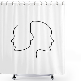 Personality  Poster Drawn In Continuous Line Consisting Of Two Female Profiles. Minimal Graphic Portrait Shower Curtains