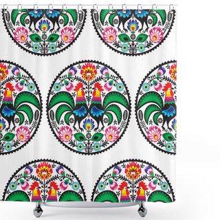 Personality  Seamless Polish Floral Pattern With Roosters Shower Curtains