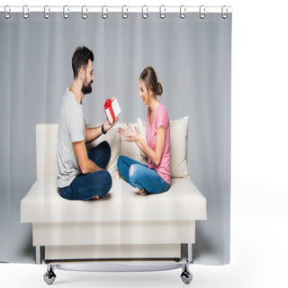 Personality  Man Giving Gift Box To Woman Shower Curtains