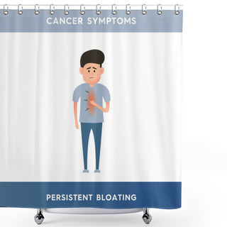 Personality  Vector Illustration Of A Man Suffering From Bloating. The Man Experiences Constant Bloating. Symptoms Of Cancer, Irritable Bowel Syndrome Or Food Allergies Shower Curtains