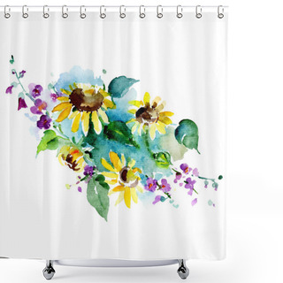 Personality  Bouquet Floral Botanical Flower. Wild Spring Leaf Wildflower Isolated. Watercolor Background Illustration Set. Watercolour Drawing Fashion Aquarelle Isolated. Isolated Bouquet Illustration Element. Shower Curtains