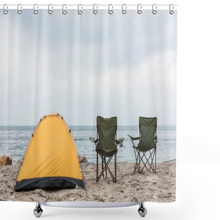 Personality  Camping Tent On Seahore Shower Curtains