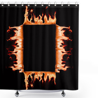 Personality  Close Up View Of Burning Square Frame Isolated On Black Shower Curtains