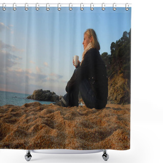 Personality  Contemplating At The Beach Shower Curtains