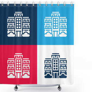 Personality  Apartment Blue And Red Four Color Minimal Icon Set Shower Curtains
