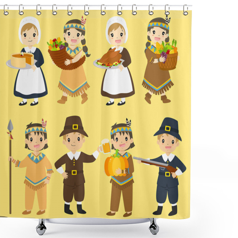 Personality  Thanksgiving Characters Cartoon Vector Set shower curtains