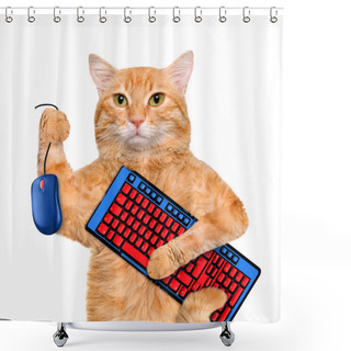 Personality  Cat With Computer Mouse And Keyboard. Shower Curtains