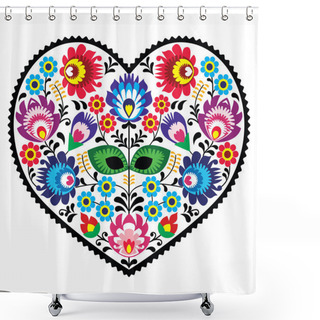 Personality  Polish Folk Art Art Heart Embroidery With Flowers - Wzory Lowickie Shower Curtains