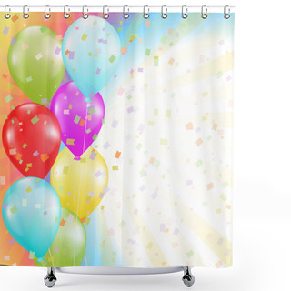 Personality  Flying Colorful Balloons And Confetti Background. Birthday Or Ot Shower Curtains