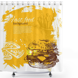 Personality  Vintage Fast Food Background. Hand Drawn Illustration Shower Curtains
