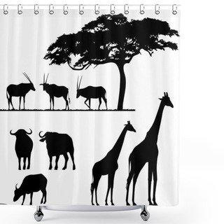 Personality  African Animals, Vector Silhouettes Shower Curtains