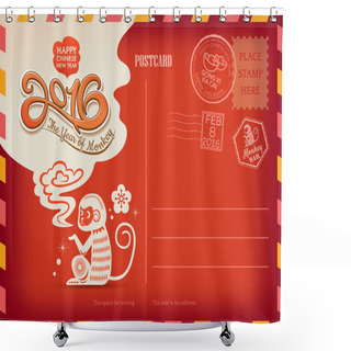 Personality  Happy Chinese New Year 2016 Year Of The Monkey Holiday Postcard Shower Curtains