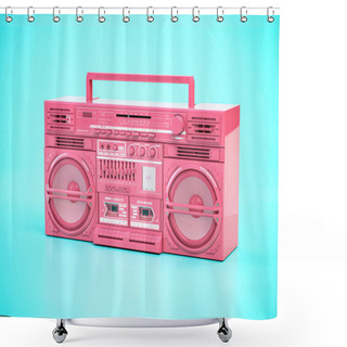 Personality  Pink Retro Boombox Ghetto Blaster , Radio And Audio Tape Recorder On Blue Background. 3d Illustration Shower Curtains