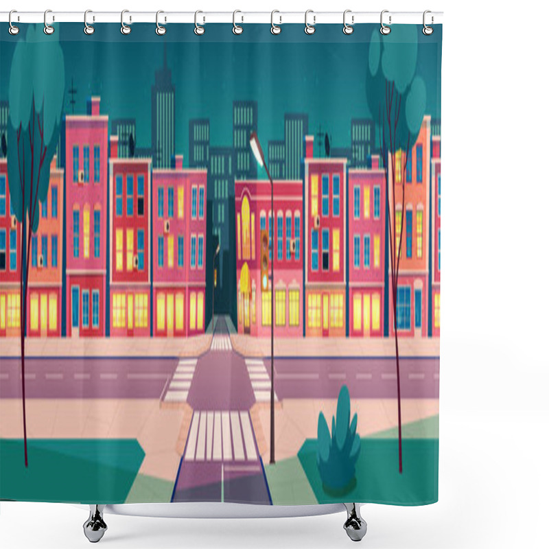 Personality  Vector Cartoon Summer Night City Landscape Shower Curtains