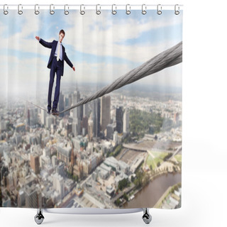 Personality  Business Man Balancing On The Rope Shower Curtains