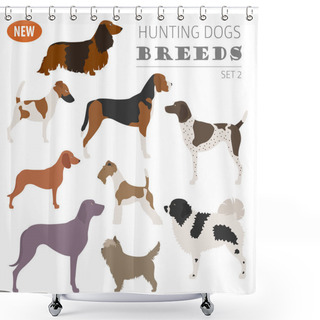 Personality  Hunting Dog Breeds Set Icon Isolated On White . Flat Style Shower Curtains