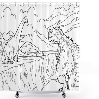 Personality  Coloring Book Dinosaur Vector Illustration. Shower Curtains