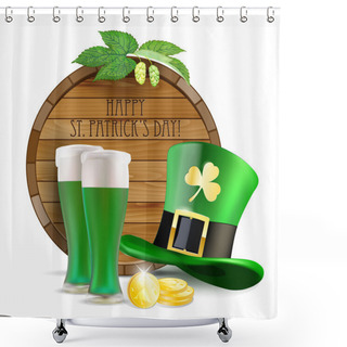 Personality  Wooden Barrel, Hops, Green Hat, Green Beer And Golden Coins Shower Curtains