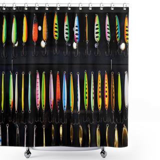 Personality  Different Colorful Fishing Baits On Black Shower Curtains