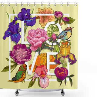 Personality  Colorful Flowers And Birds Shower Curtains