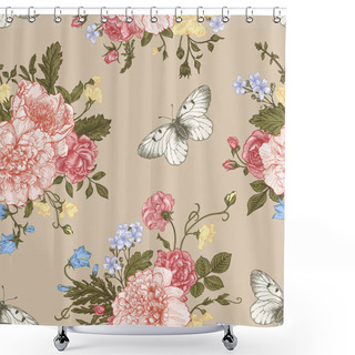 Personality  Pattern With  Flowers And Butterflies. Shower Curtains