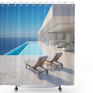 Personality  3D-Illustration. Modern Luxury Summer Villa With Infinity Pool Shower Curtains