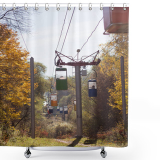 Personality  Multicolored Cable Car Cabins, Funicular, Moving Through The Autumn Forest Shower Curtains