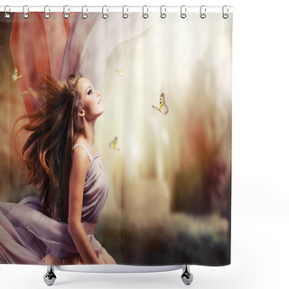 Personality  Beautiful Girl In  Spring Garden Shower Curtains