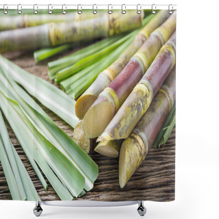 Personality  Close Up Sugarcane On Wood Background Close Up Shower Curtains