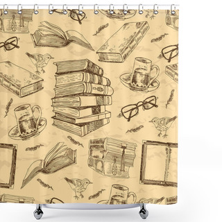 Personality  Vintage Books Seamless Pattern Shower Curtains