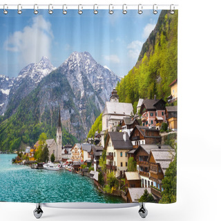 Personality  Beautiful Summer Alpine Hallstatt Town Shower Curtains