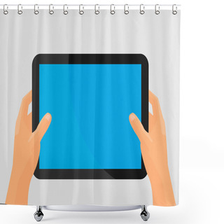 Personality  Hands Holing Tablet Computer With Blank Screen Shower Curtains