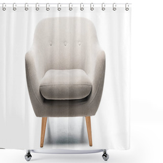 Personality  Comfortable Grey Modern Armchair On White Shower Curtains