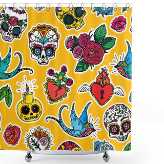 Personality  Day Of The Dead Seamless Pattern Shower Curtains