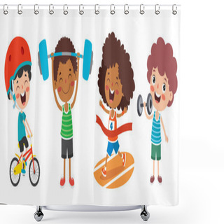 Personality  Happy Kids Making Various Sports Shower Curtains