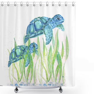 Personality  Aquarelle Painting Of Turtle Sketch Art Pattern Illustration Shower Curtains