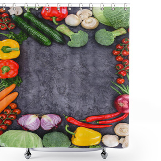 Personality  Top View Of Fresh Raw Healthy Organic Vegetables On Black Shower Curtains