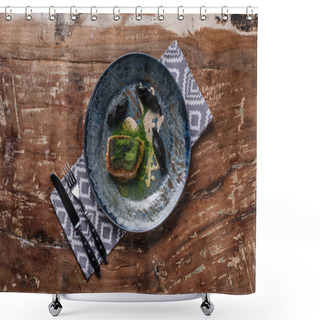 Personality  Top View Of Plate With Delicious Fried Zander With Creamy Sauce Shower Curtains