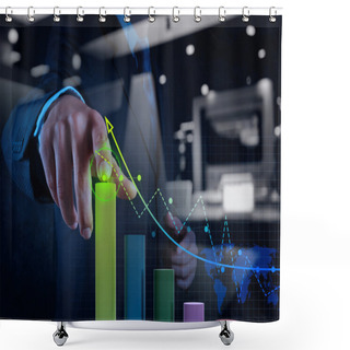 Personality  Businessman Hand Working With Virtual Chart Business On Touch Sc Shower Curtains