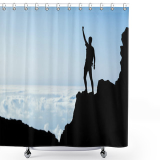 Personality  Hiking Success Silhouette, Man Trail Runner In Mountains Shower Curtains